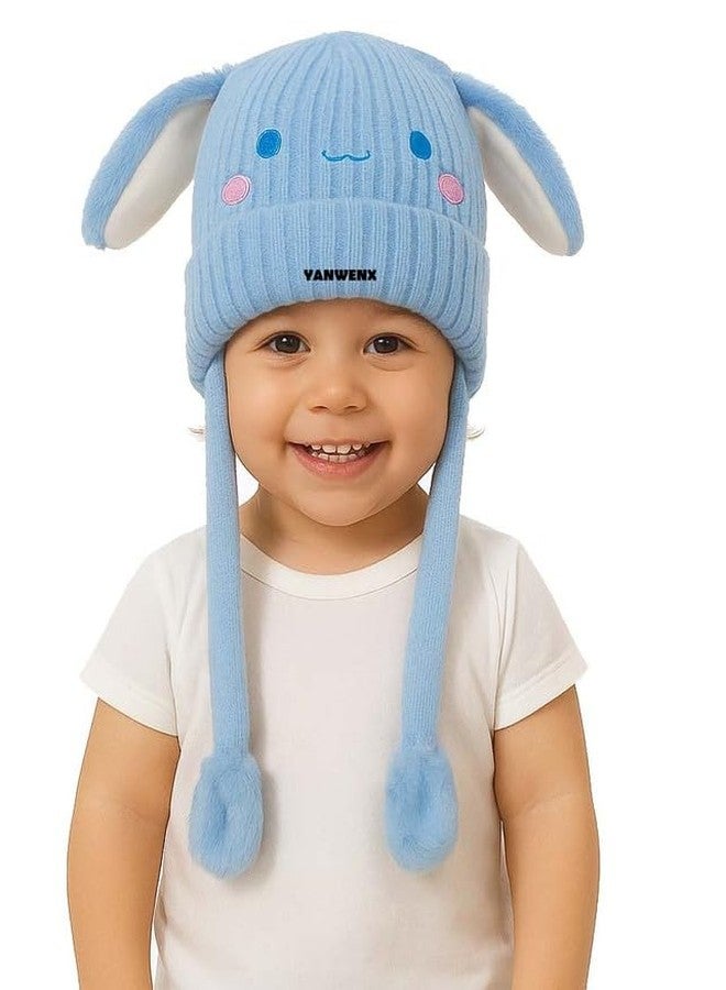 Yanwenx Bunny Cap with Moving Ears for Kids (1-10 Yrs) | Plush Wool Winter Hat | Cute Girls Headwear & Funny Cap_Sky Blue - Image 2
